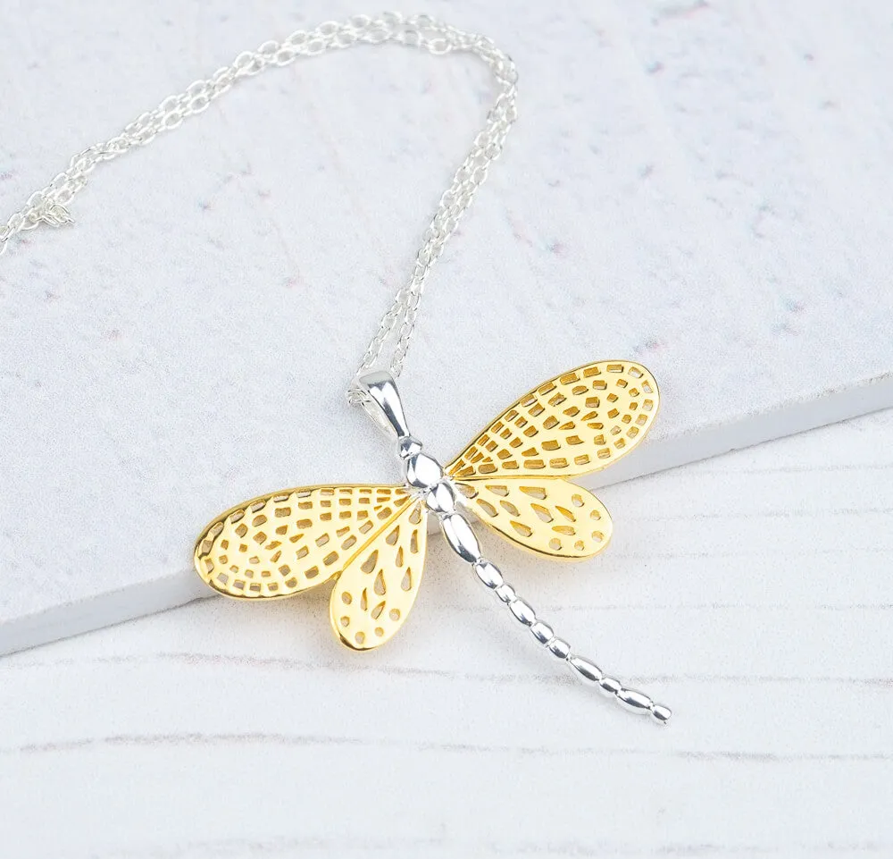 Gold and Silver Dragonfly Necklace