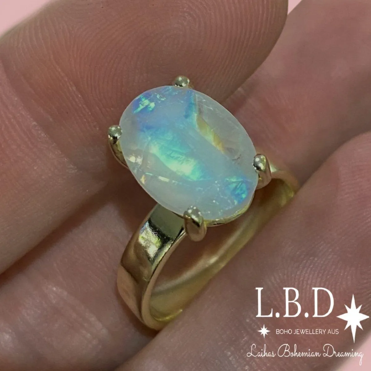 Gold Moonstone Ring- Laihas Evening Crystal Moonstone Ring