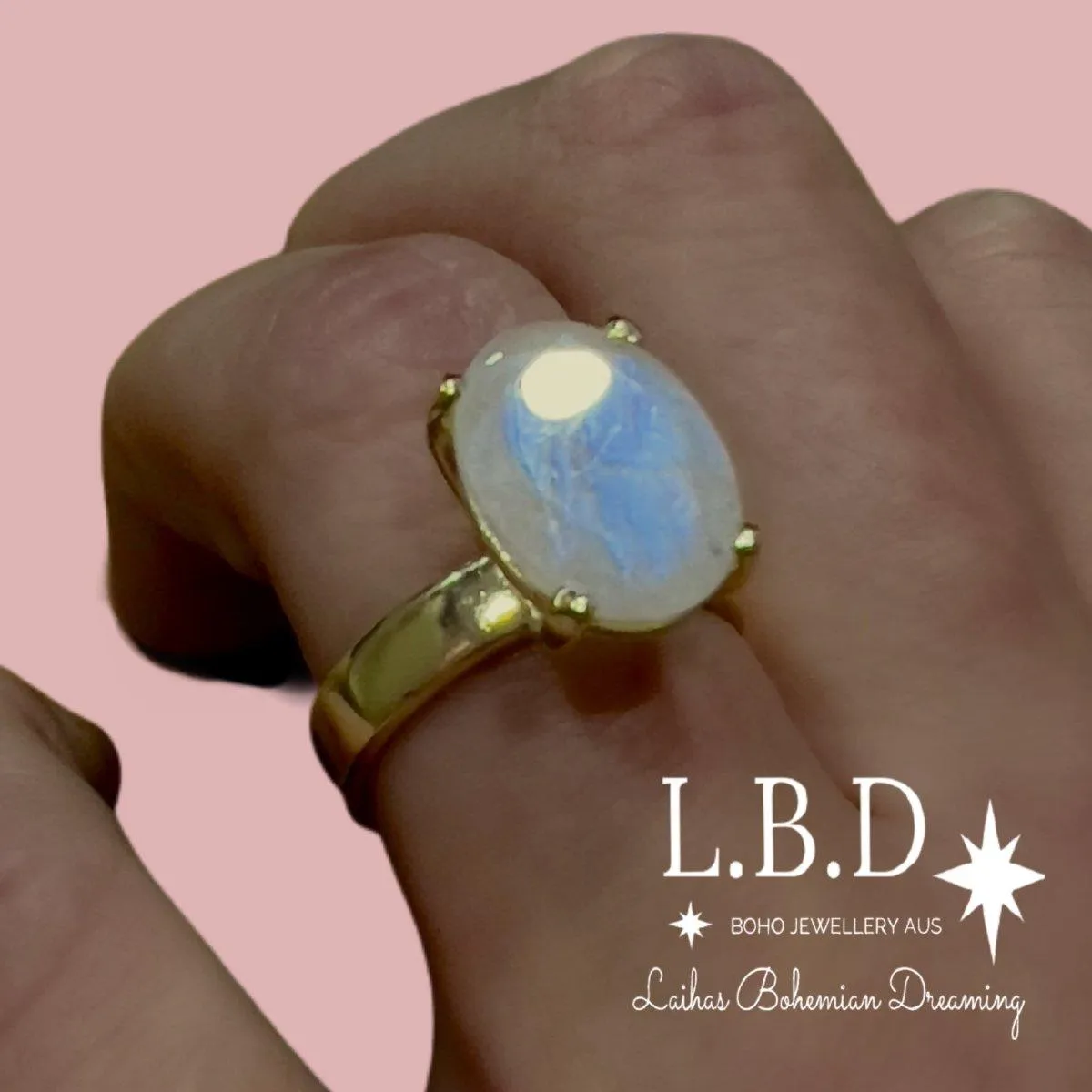 Gold Moonstone Ring- Laihas Evening Crystal Moonstone Ring