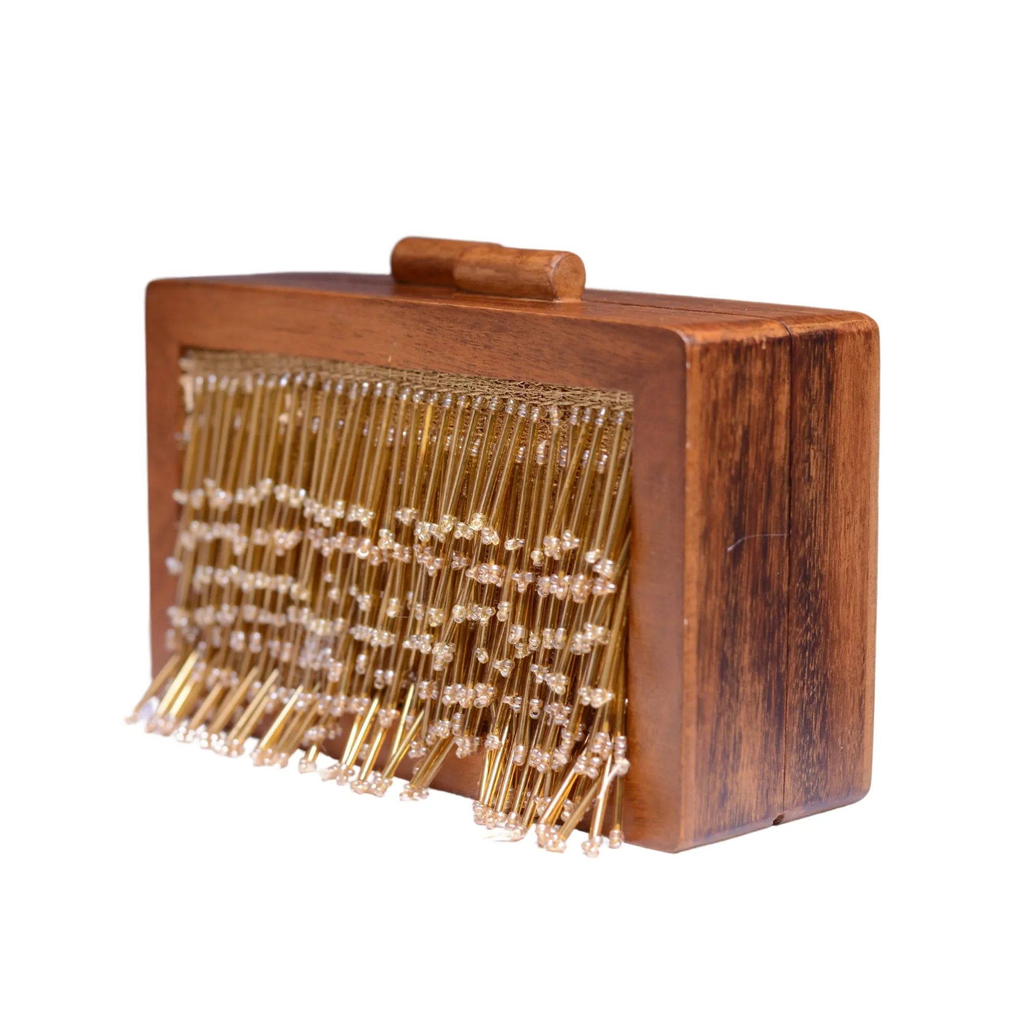 Golden Tassel Embellished Wooden Clutch