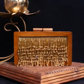 Golden Tassel Embellished Wooden Clutch