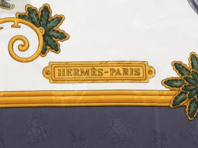 Gray & Multicolor Hermes Joie D'Hiver Motif Printed Silk Scarf