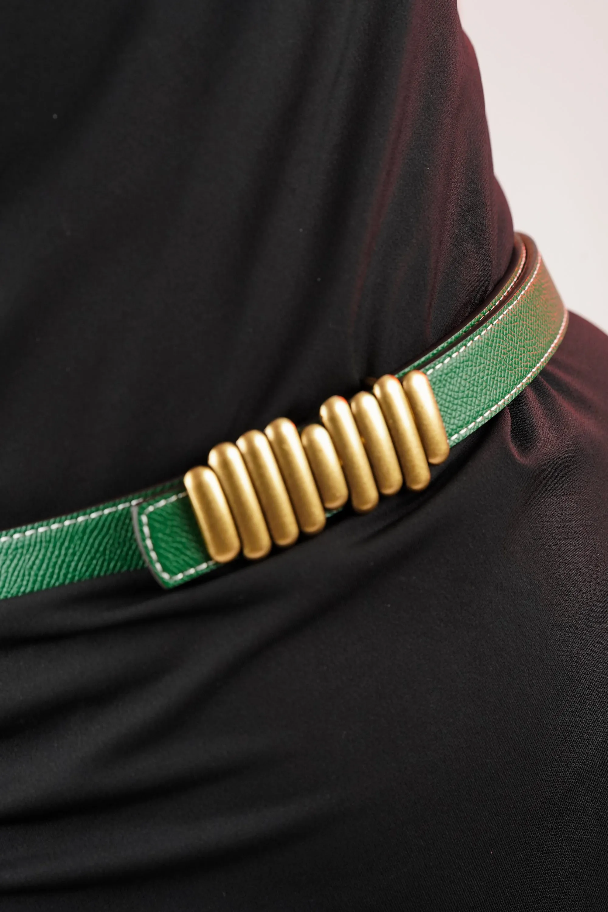Green & Red Bar Buckle Reversible Belt
