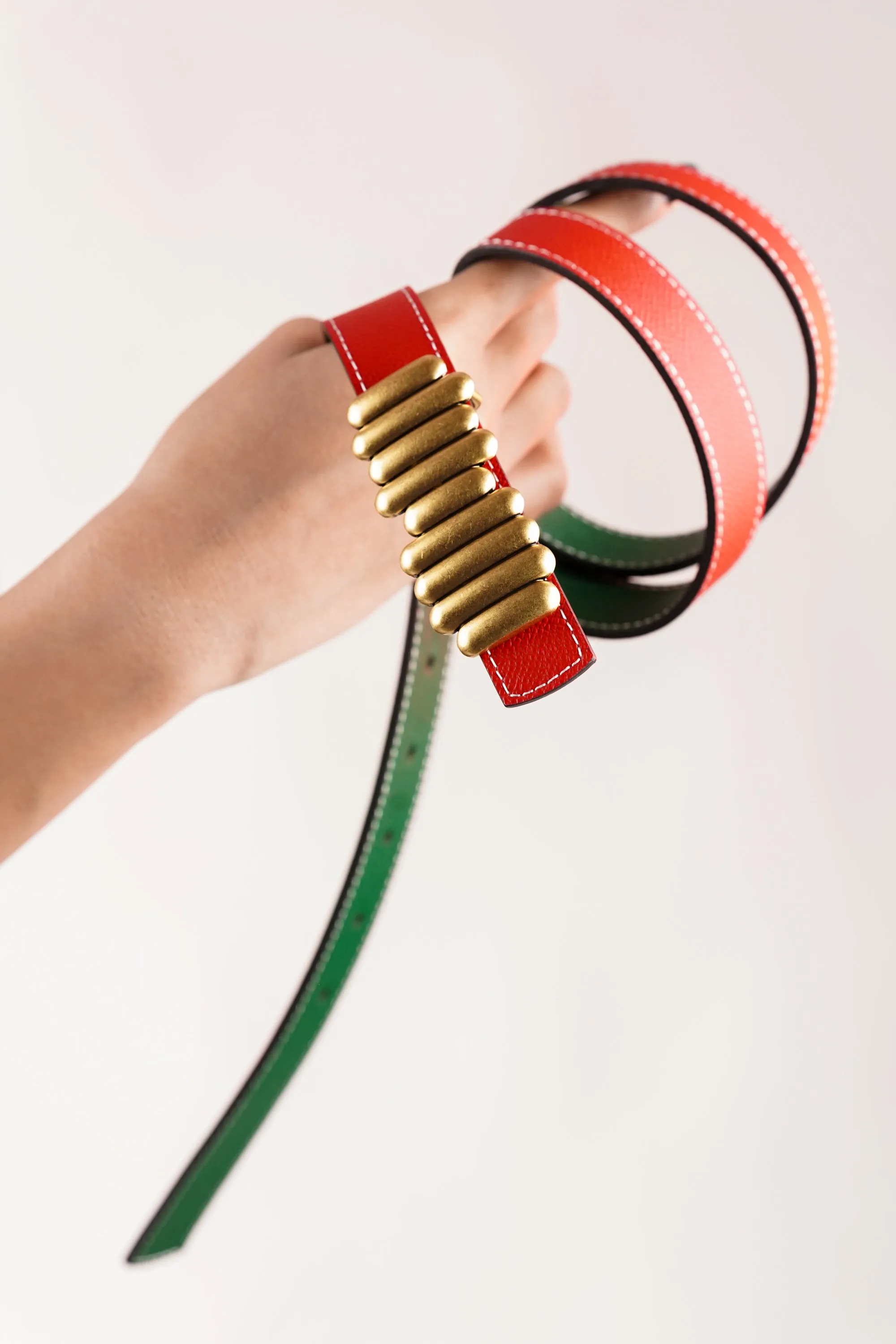 Green & Red Bar Buckle Reversible Belt