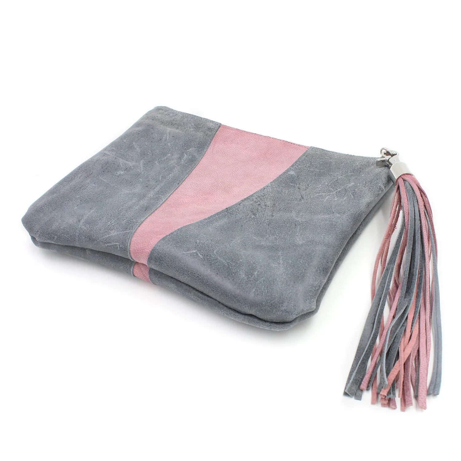 Grey & Pink Colorblock Leather Fun Clutch