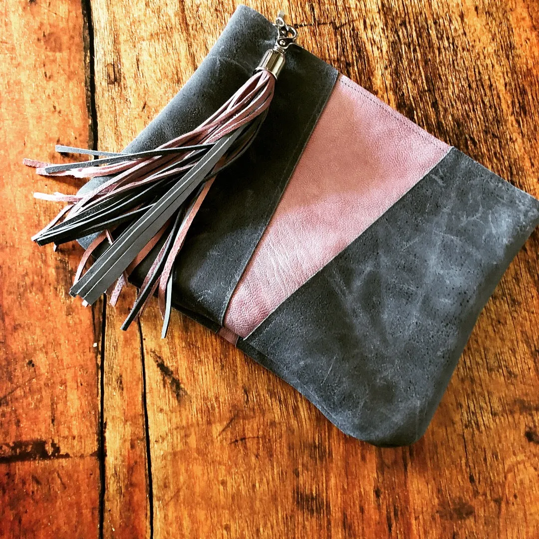 Grey & Pink Colorblock Leather Fun Clutch