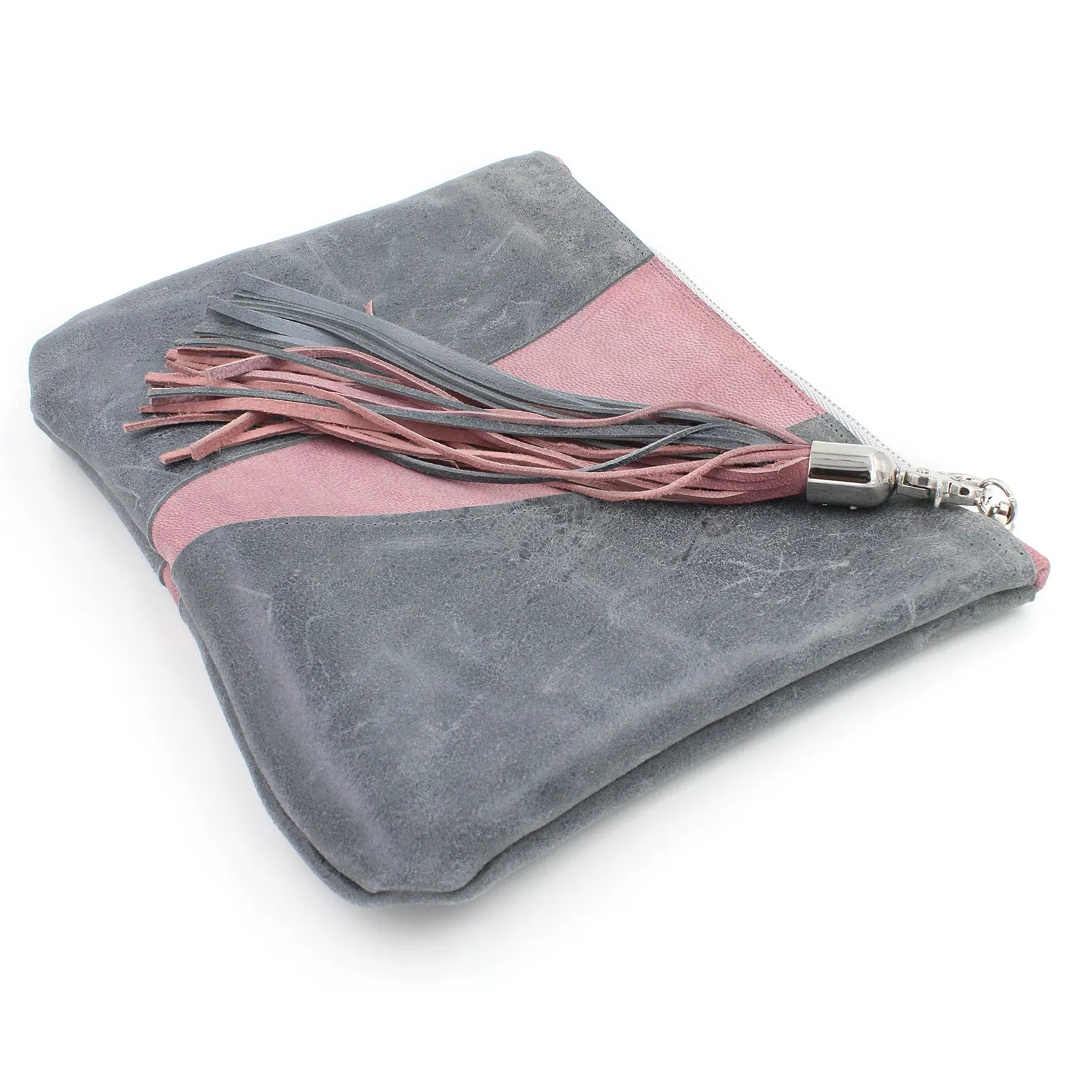 Grey & Pink Colorblock Leather Fun Clutch