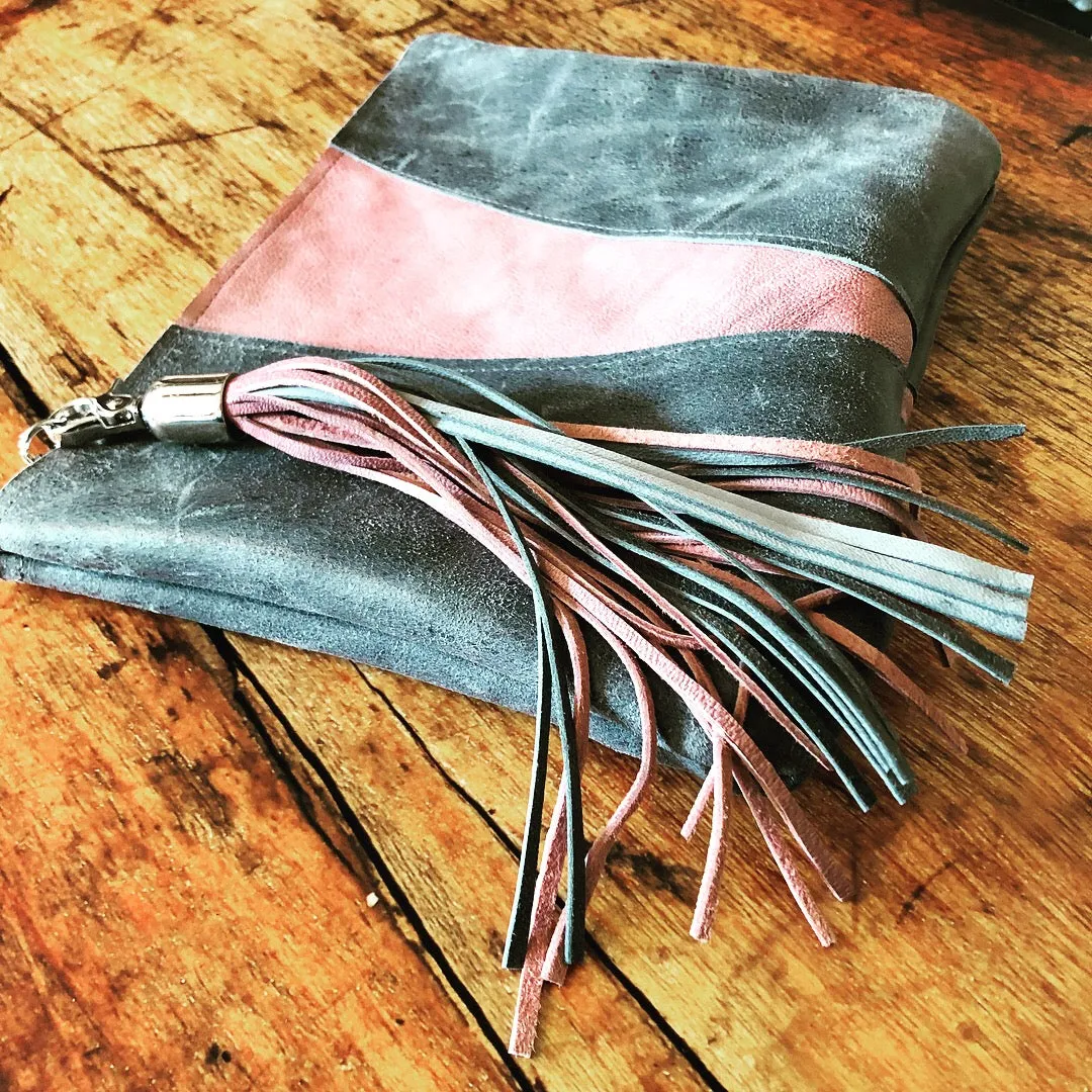 Grey & Pink Colorblock Leather Fun Clutch