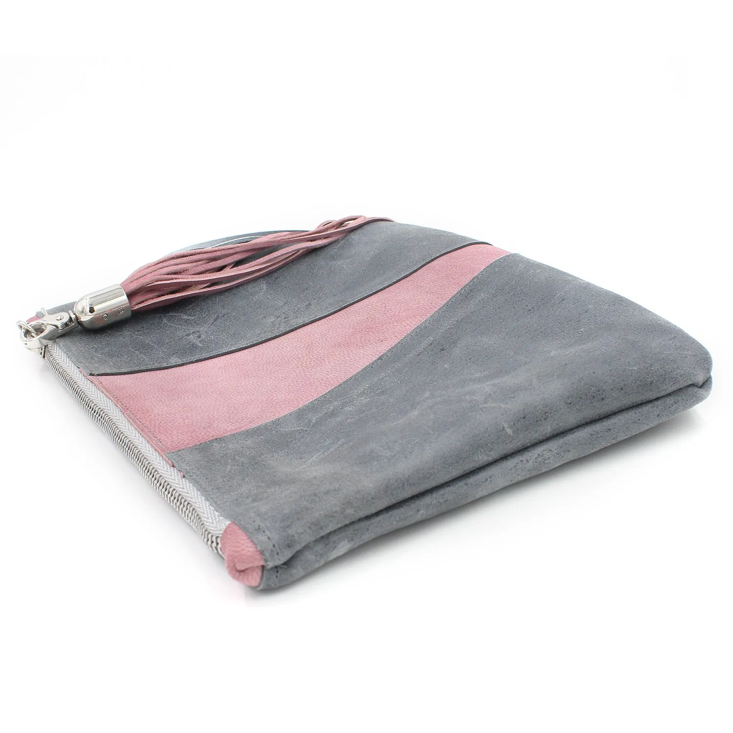 Grey & Pink Colorblock Leather Fun Clutch