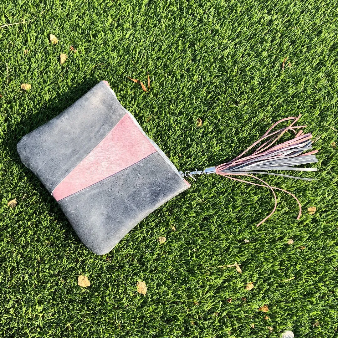 Grey & Pink Colorblock Leather Fun Clutch