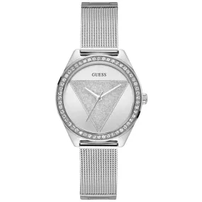 Guess Tri Glitz Silver Mesh Bracelet Silver Dial Quartz Watch for Ladies - W1142L1