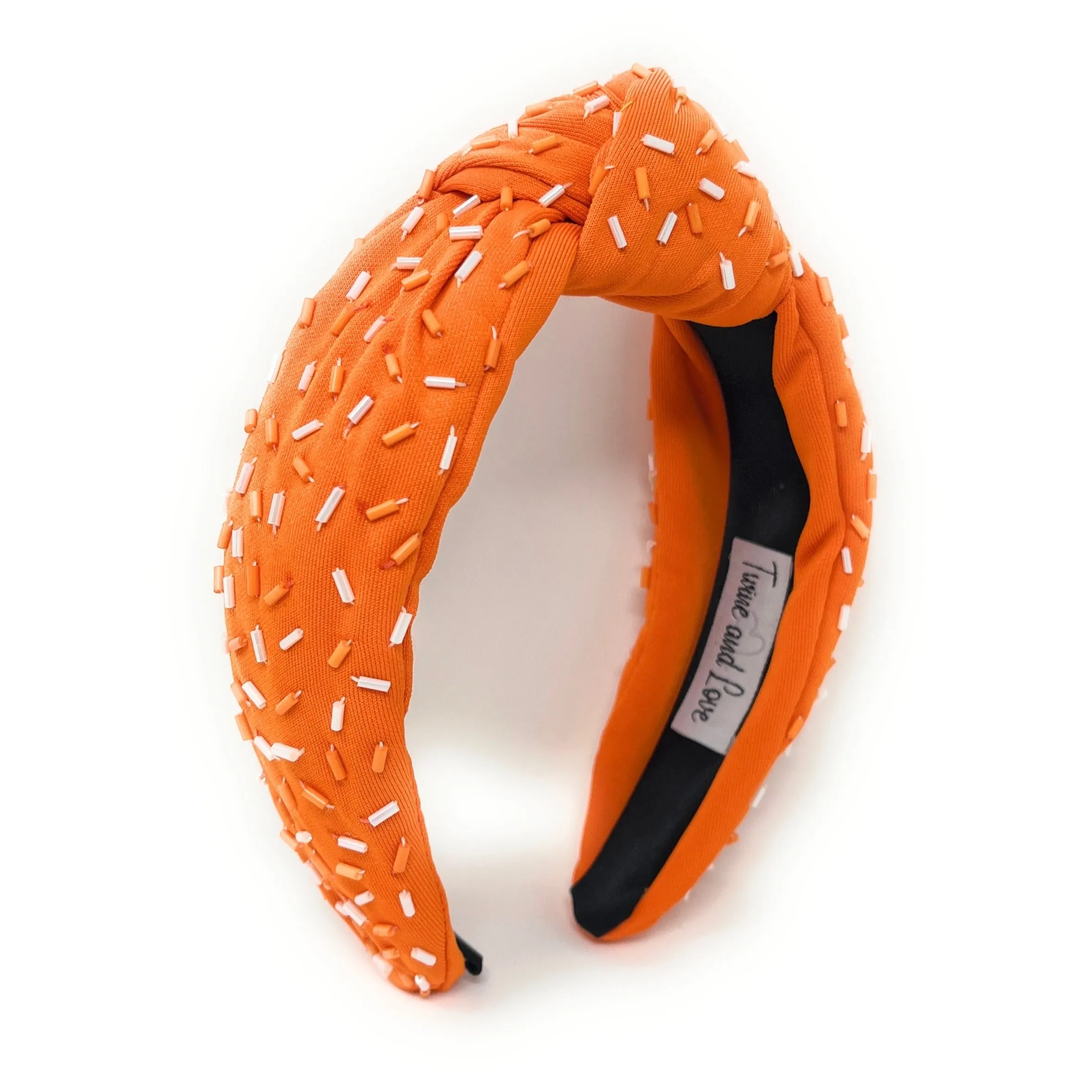 Hand Beaded White Orange Confetti Knot Headband