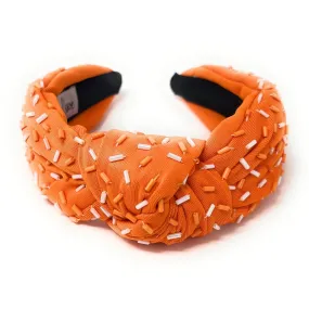 Hand Beaded White Orange Confetti Knot Headband