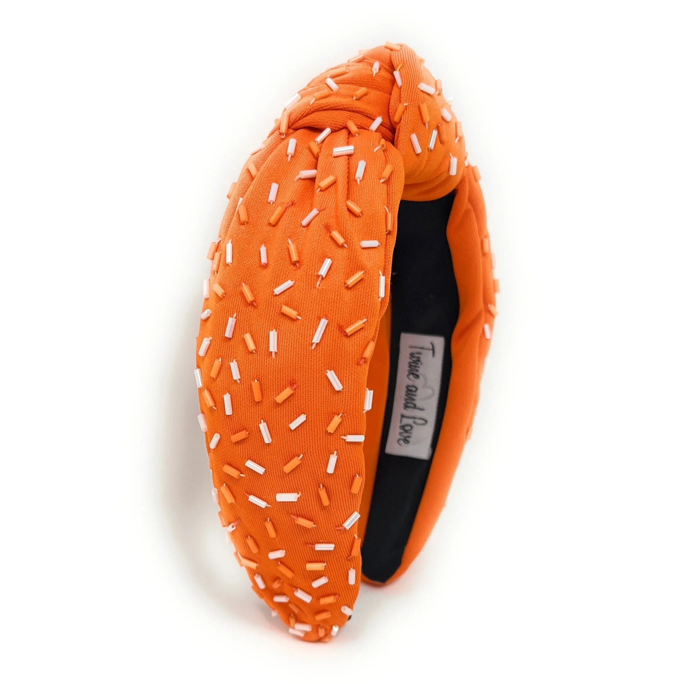 Hand Beaded White Orange Confetti Knot Headband
