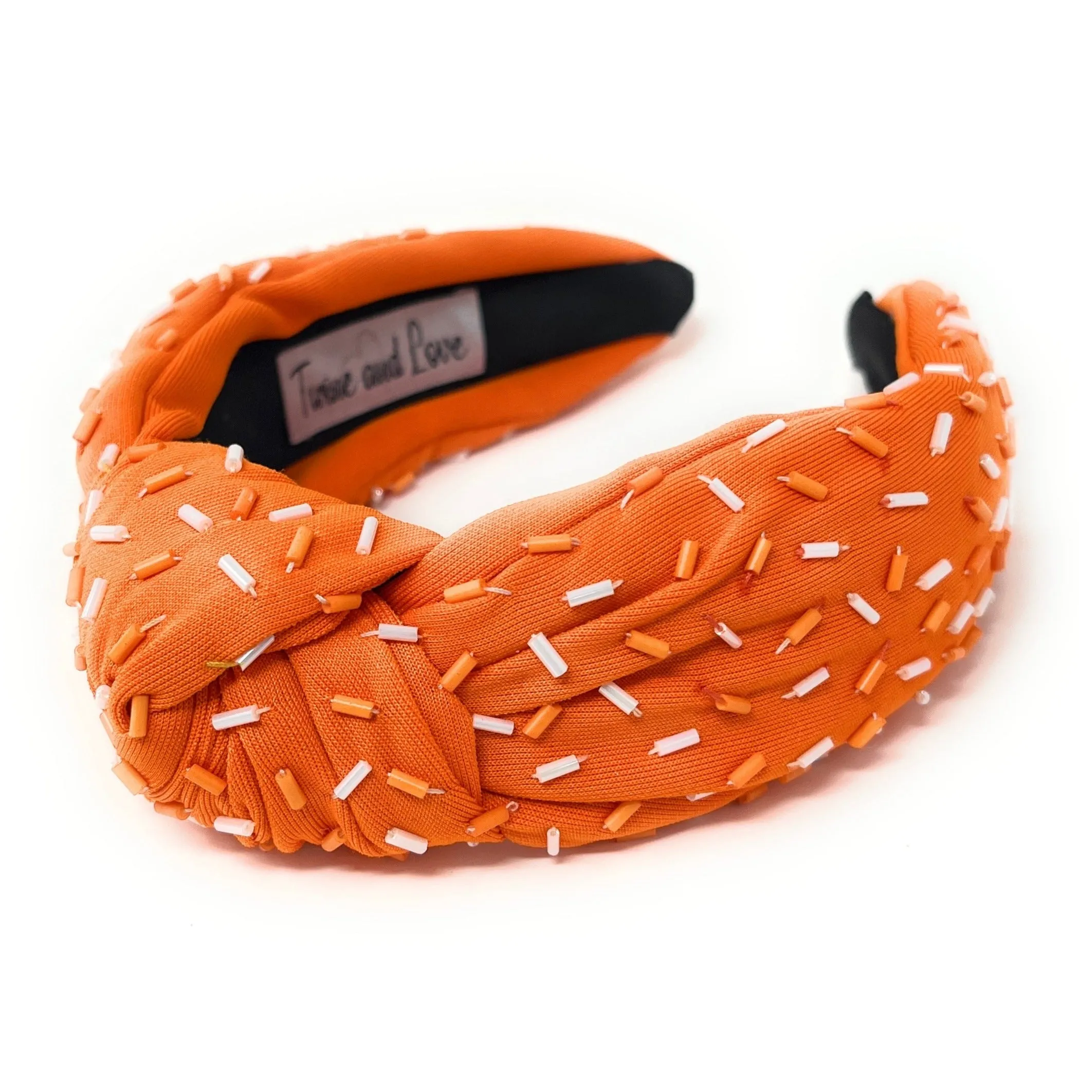 Hand Beaded White Orange Confetti Knot Headband