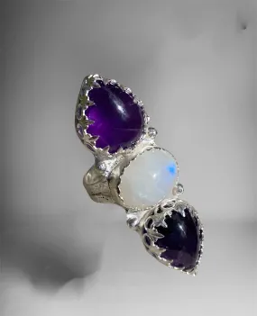 Handmade Amethyst and Moonstone Triple Stone Statement Ring