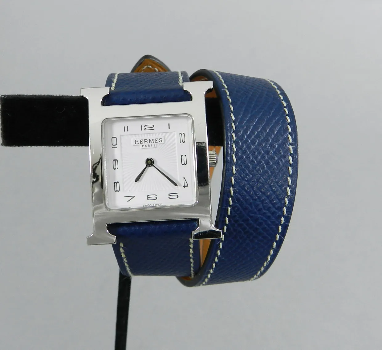 Hermes H Heure Double Tour HH1510 Medium Epsom Blue Watch