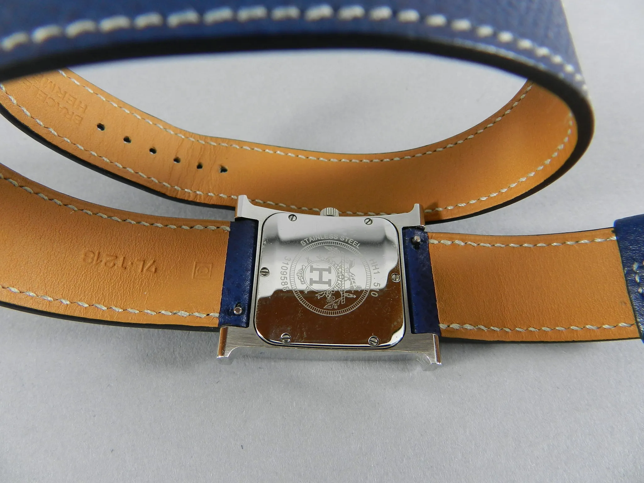 Hermes H Heure Double Tour HH1510 Medium Epsom Blue Watch