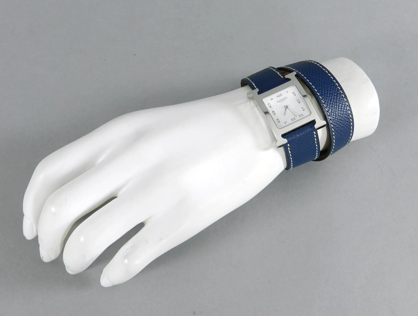 Hermes H Heure Double Tour HH1510 Medium Epsom Blue Watch