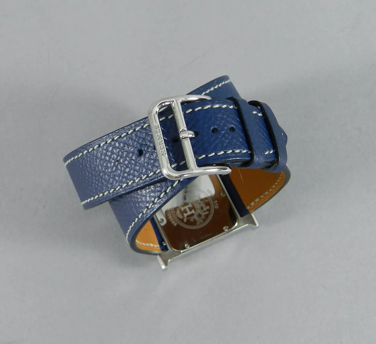 Hermes H Heure Double Tour HH1510 Medium Epsom Blue Watch