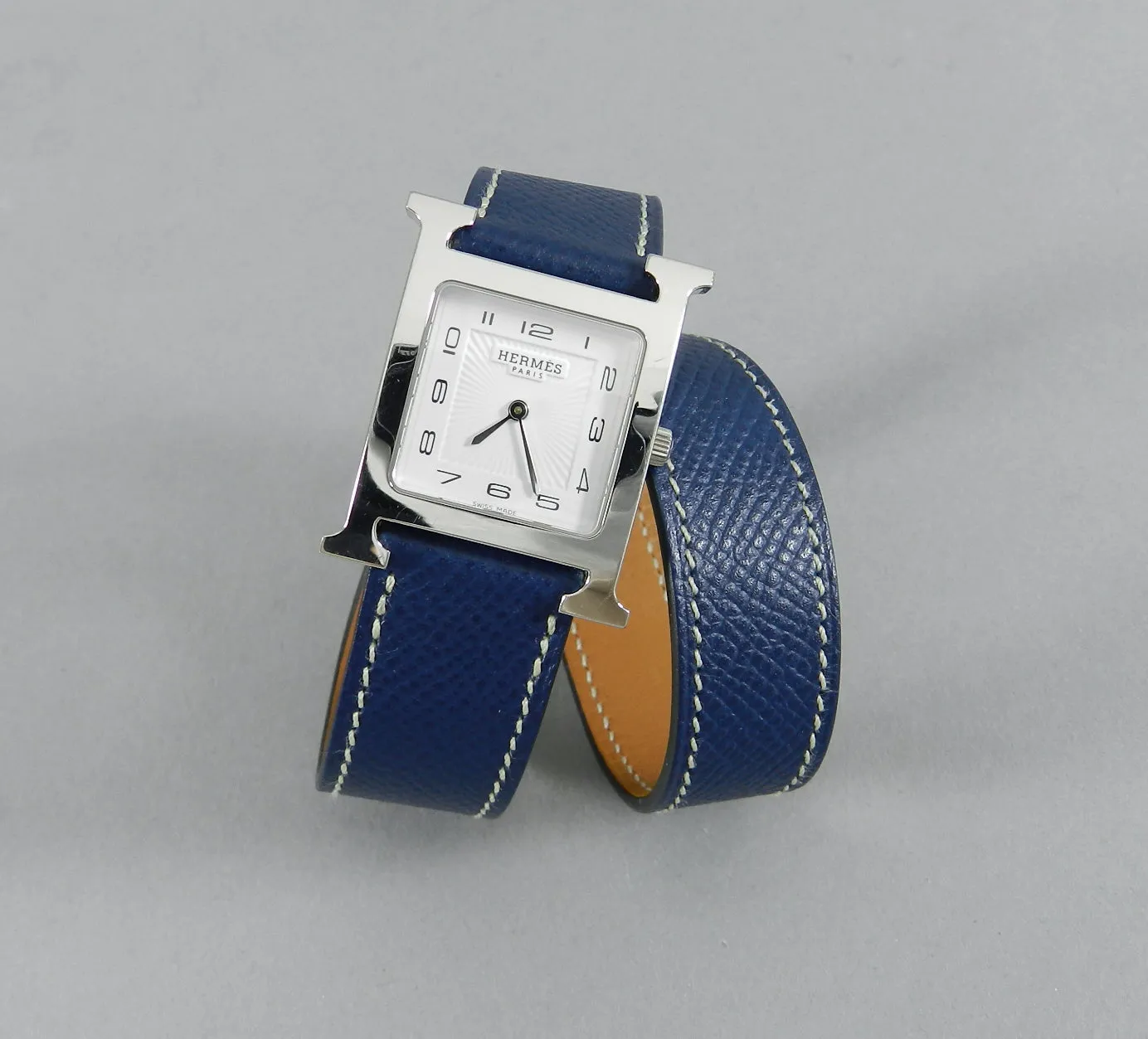 Hermes H Heure Double Tour HH1510 Medium Epsom Blue Watch
