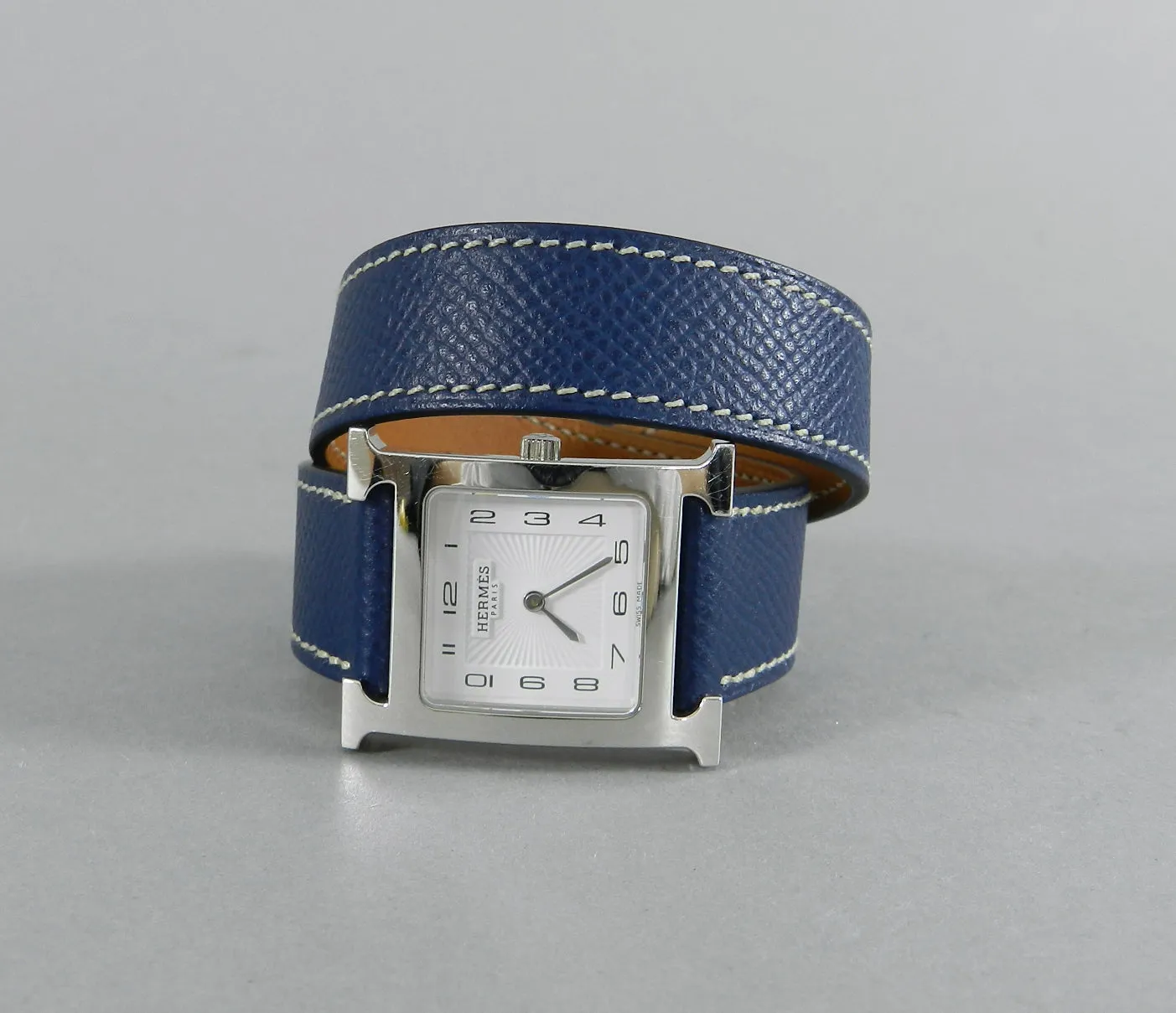 Hermes H Heure Double Tour HH1510 Medium Epsom Blue Watch