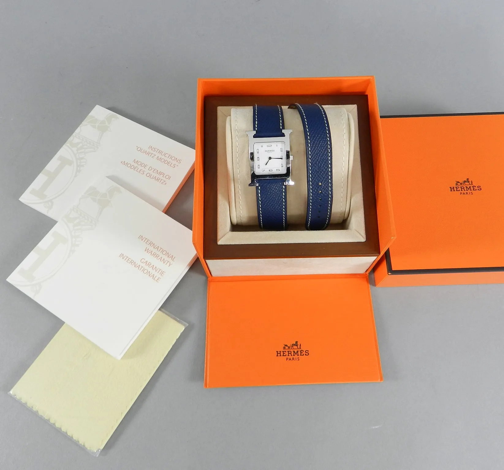 Hermes H Heure Double Tour HH1510 Medium Epsom Blue Watch