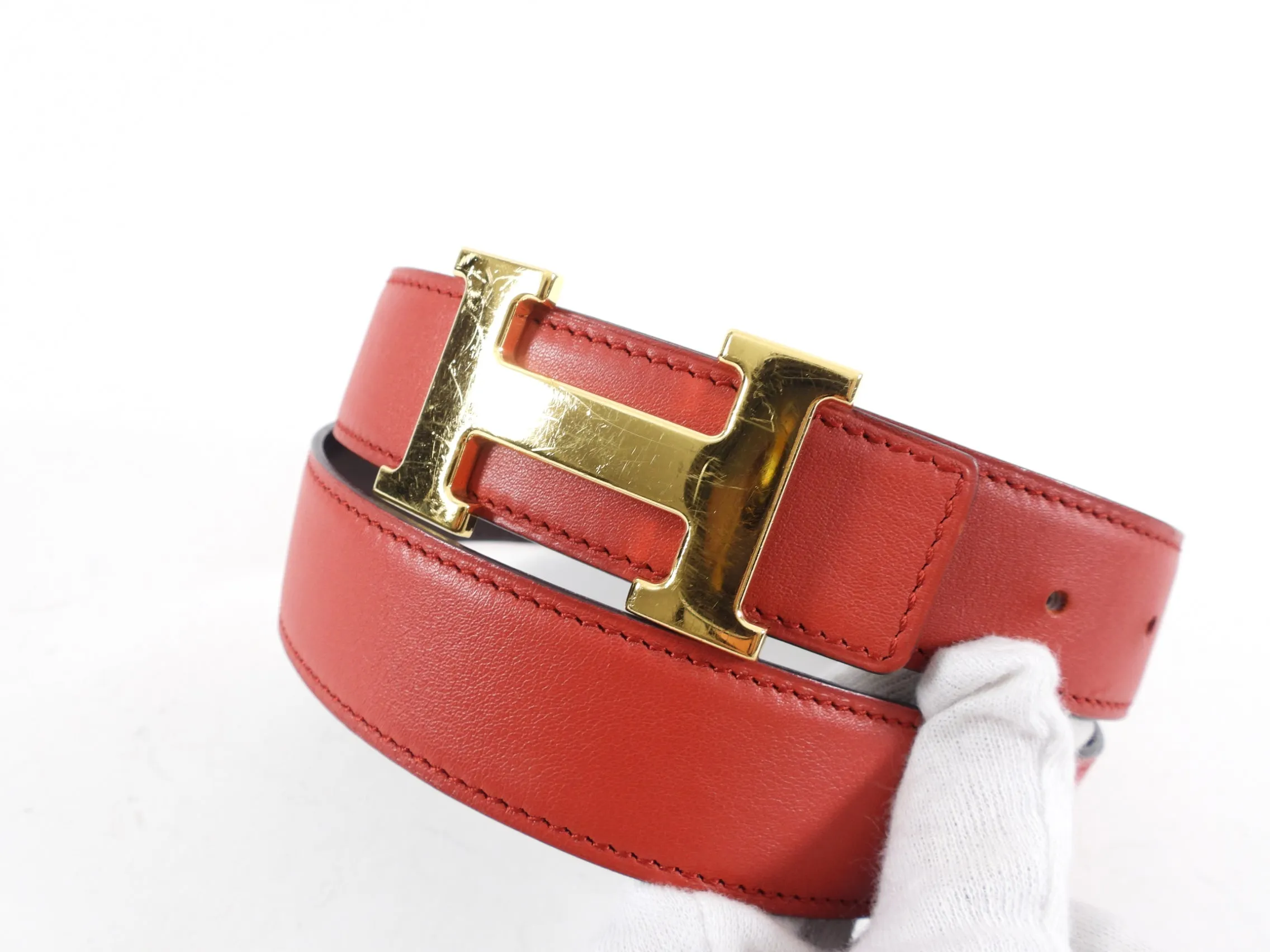 Hermes Red and Brown Reversible Belt Kit - 30-34”