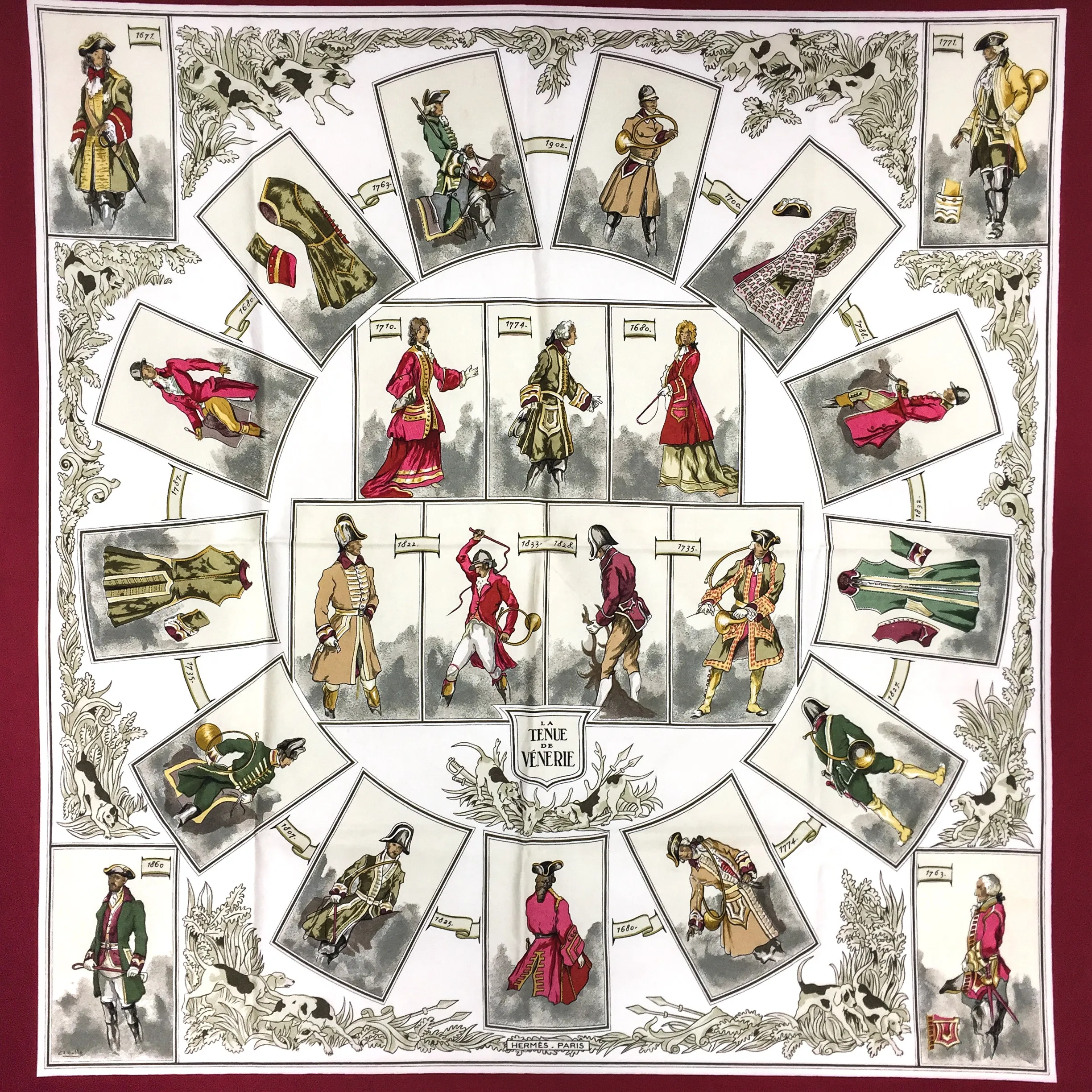 Hermes Silk Scarf La Tenue de Venerie Red CW Early Issue VERY RARE