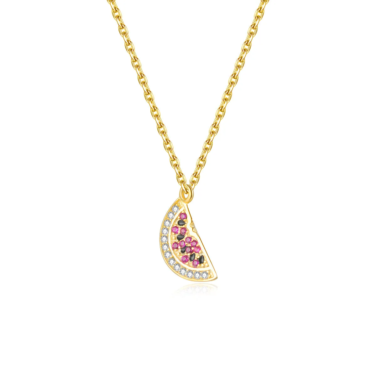 JELLY GIRL 14K GOLD PLATED CRYSTAL WATERMELON DROP NECKLACE
