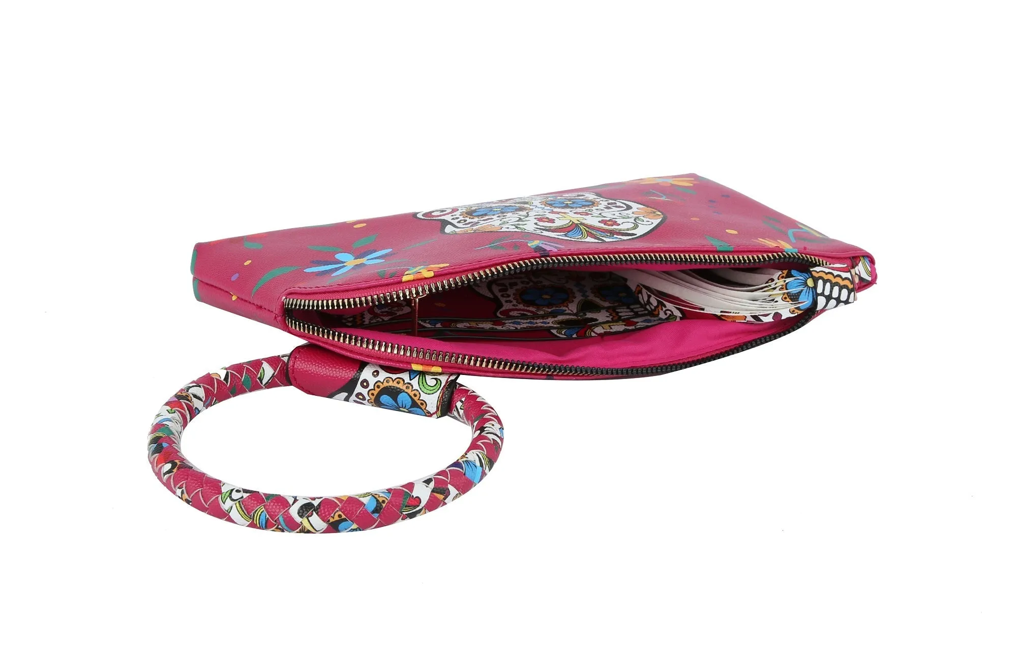 JY0406 Gabriela Sugar Skull Day of the Dead Tassel Wristlet/Clutch