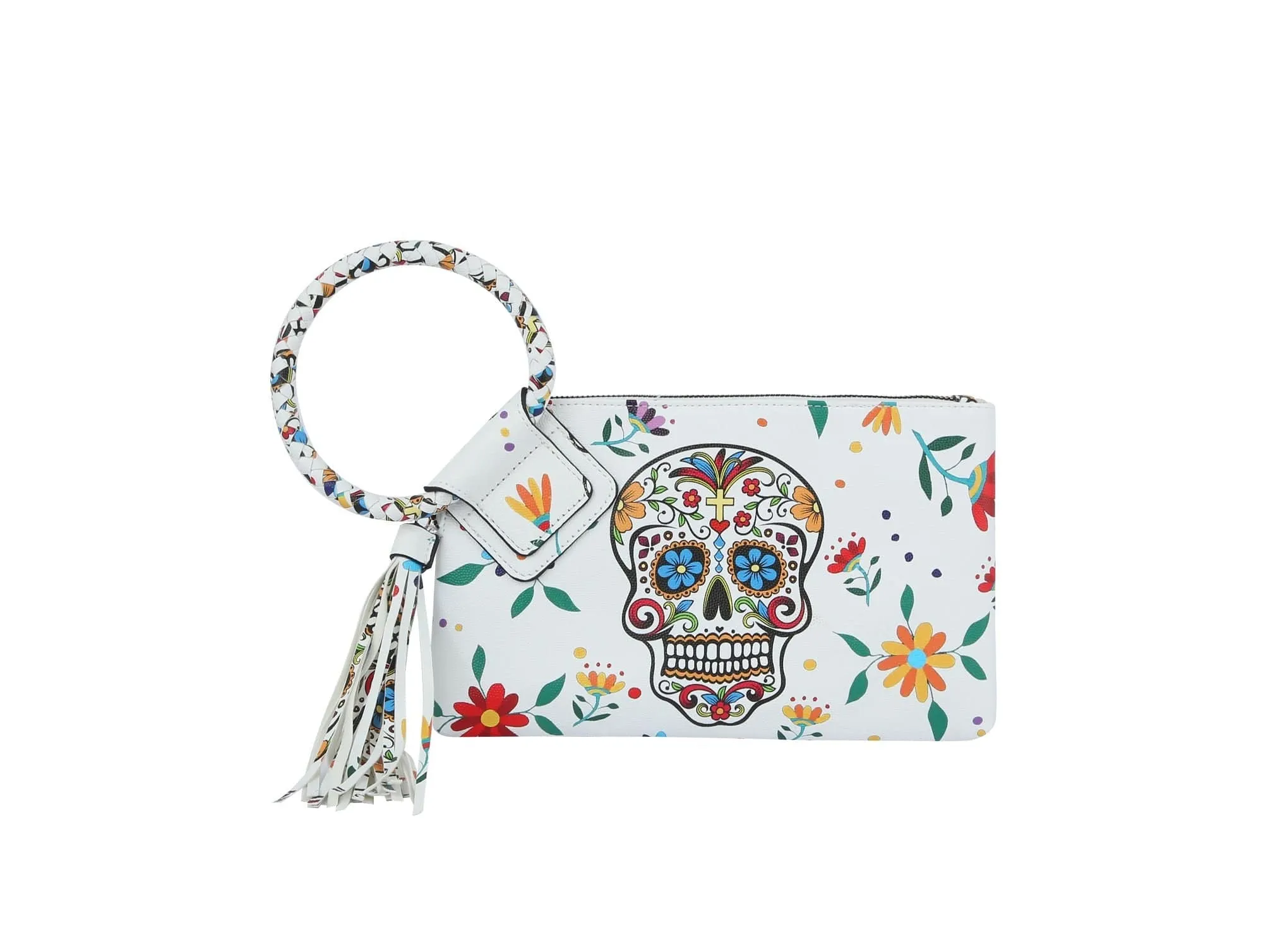 JY0406 Gabriela Sugar Skull Day of the Dead Tassel Wristlet/Clutch