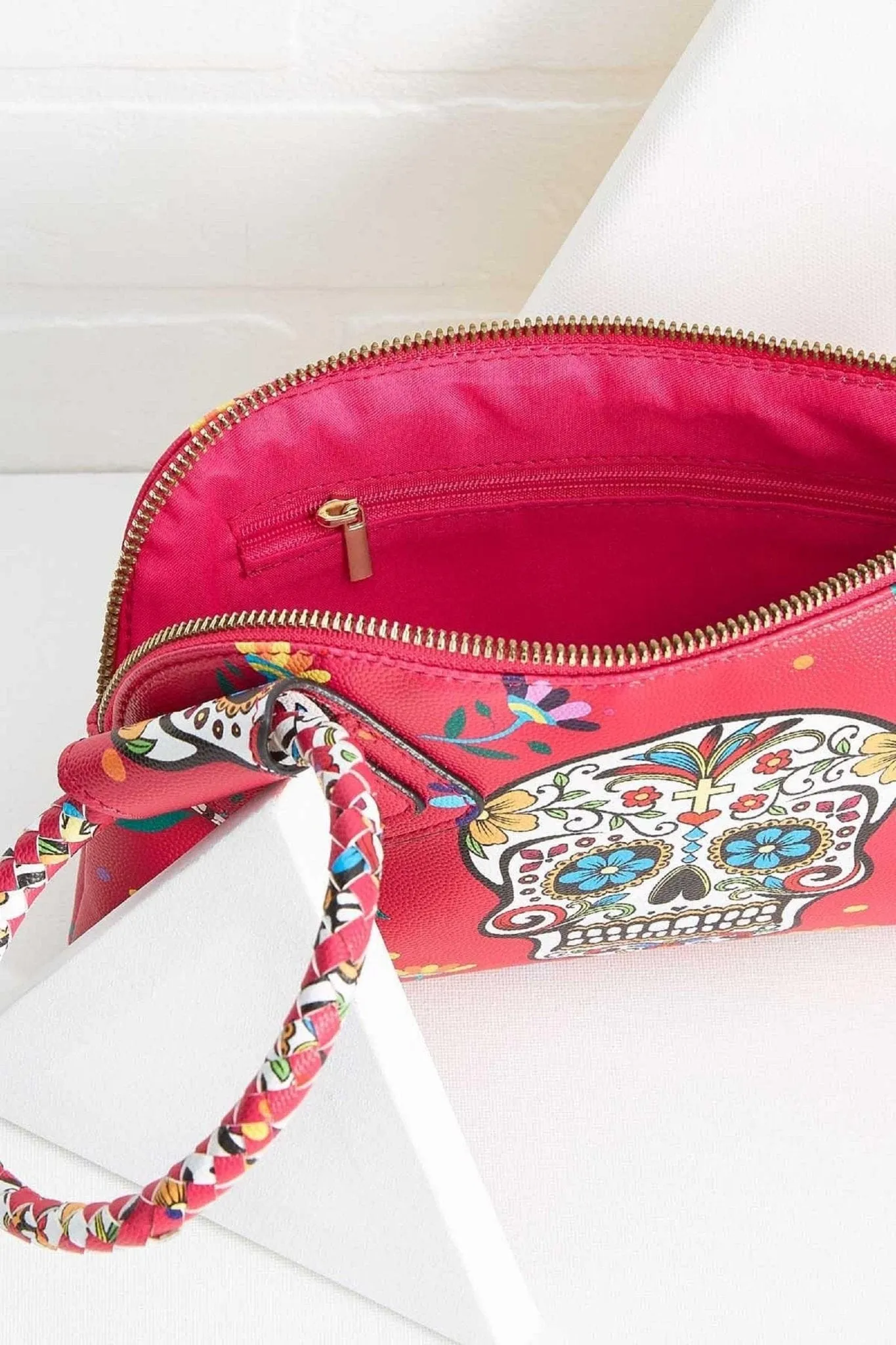 JY0406 Gabriela Sugar Skull Day of the Dead Tassel Wristlet/Clutch