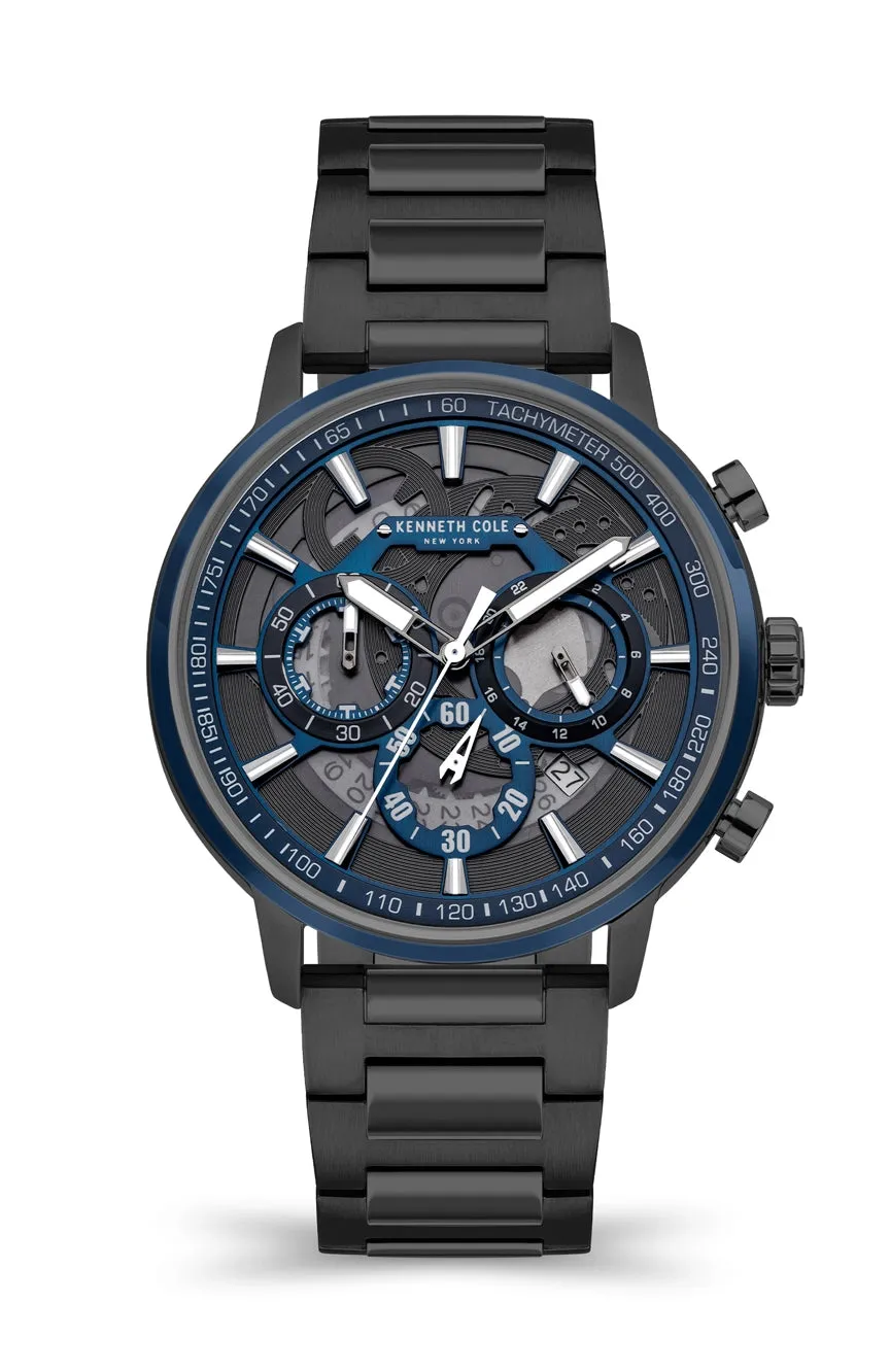 Kenneth Cole Gents Gun Metal Blue Dial 44mm