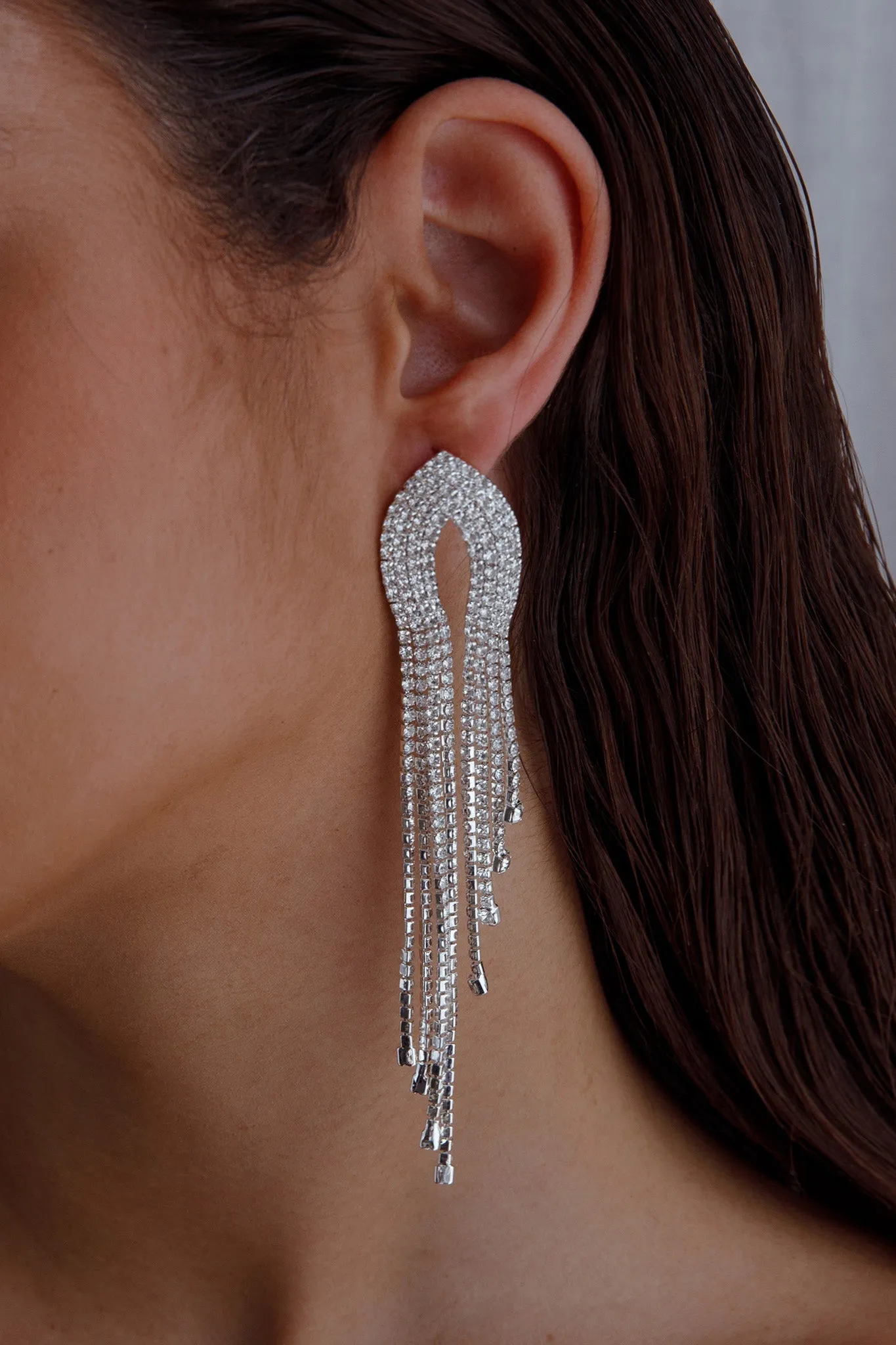 Khloe Diamante Tassel Earrings Silver