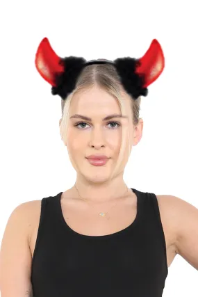 Ladies Halloween Devil Horns With Black Fur
