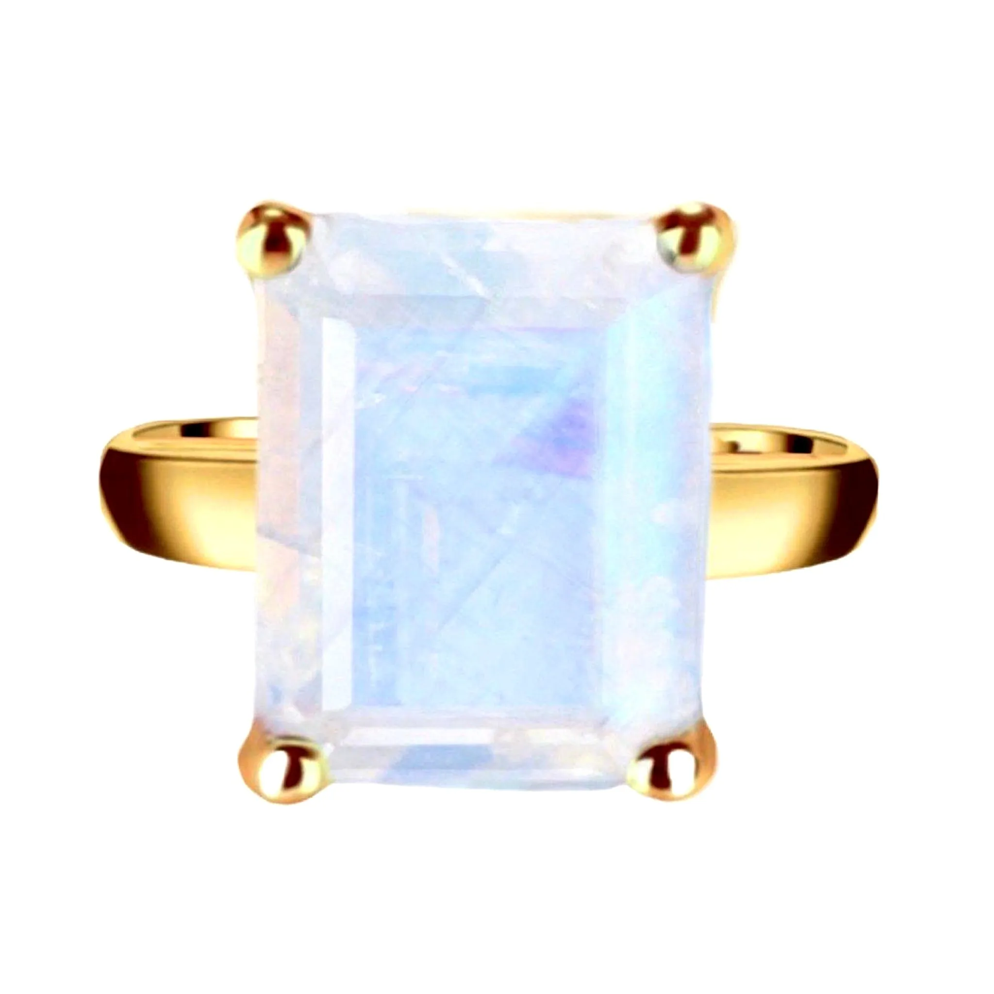 Laihas Miraculous Emerald Cut Crystal Gold Moonstone Ring