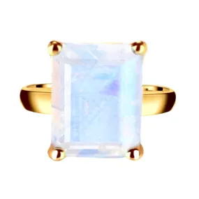 Laihas Miraculous Emerald Cut Crystal Gold Moonstone Ring