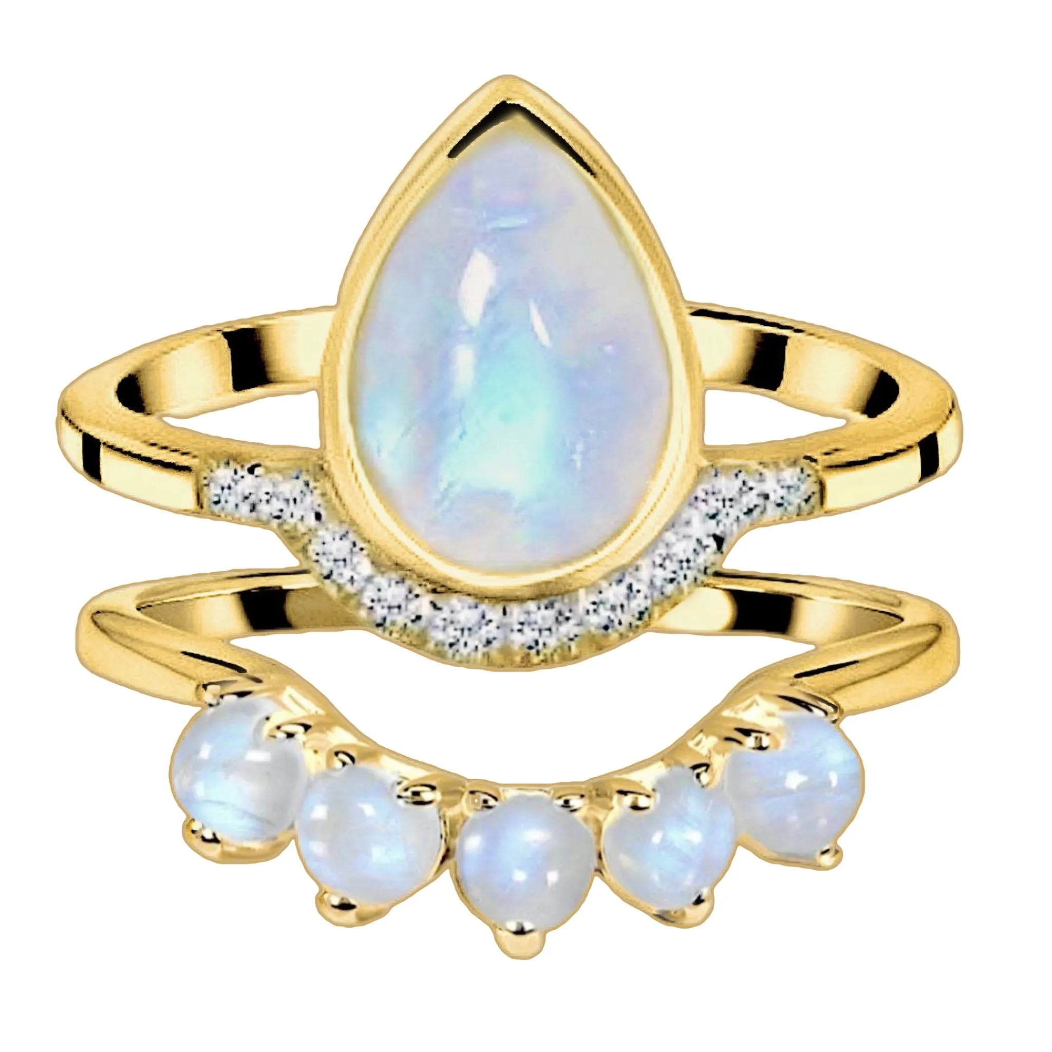 Laihas Over The Rainbow Topaz and Moonstone Rings -Gold- Twin Ring Set