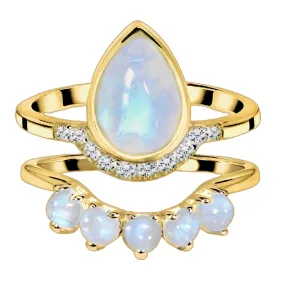 Laihas Over The Rainbow Topaz and Moonstone Rings -Gold- Twin Ring Set