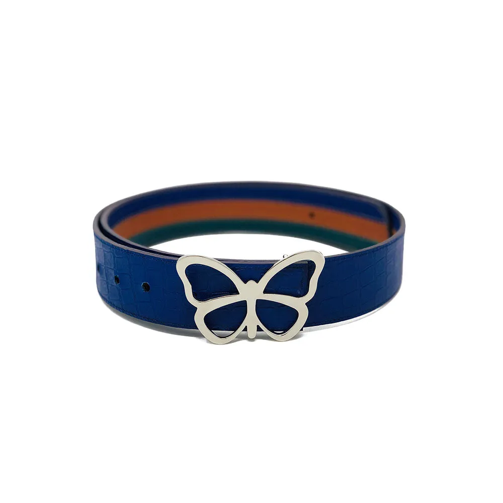 Leather Belt Navy, Cognac & Forest Triple Stripe