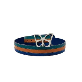 Leather Belt Navy, Cognac & Forest Triple Stripe
