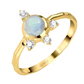 Luxury Solar Burst Moonstone & Topaz Gold Ring