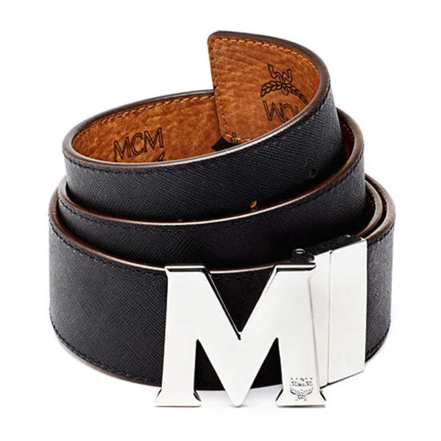 MCM Claus M Reversible Belt Monogram BLACK/Silver Buckle