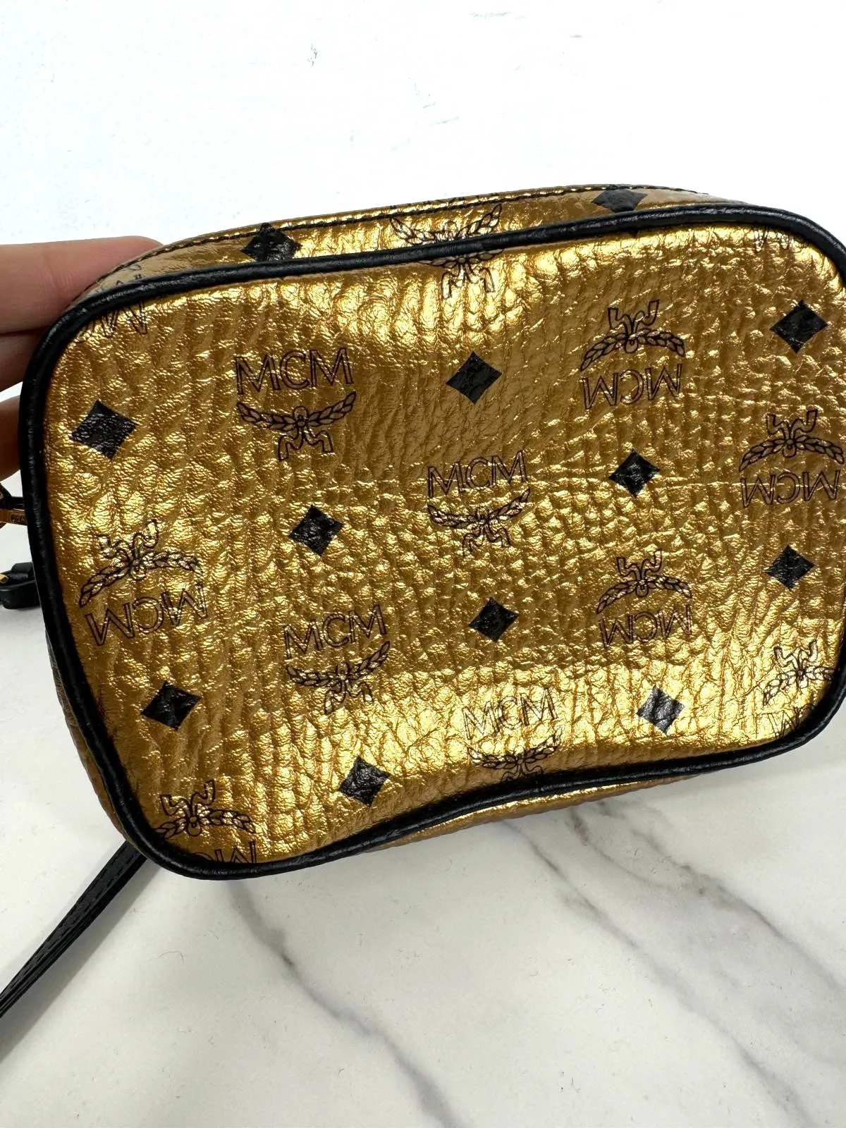 MCM METALLIC GOLD VISETOS CAMERA CROSSBODY BAG