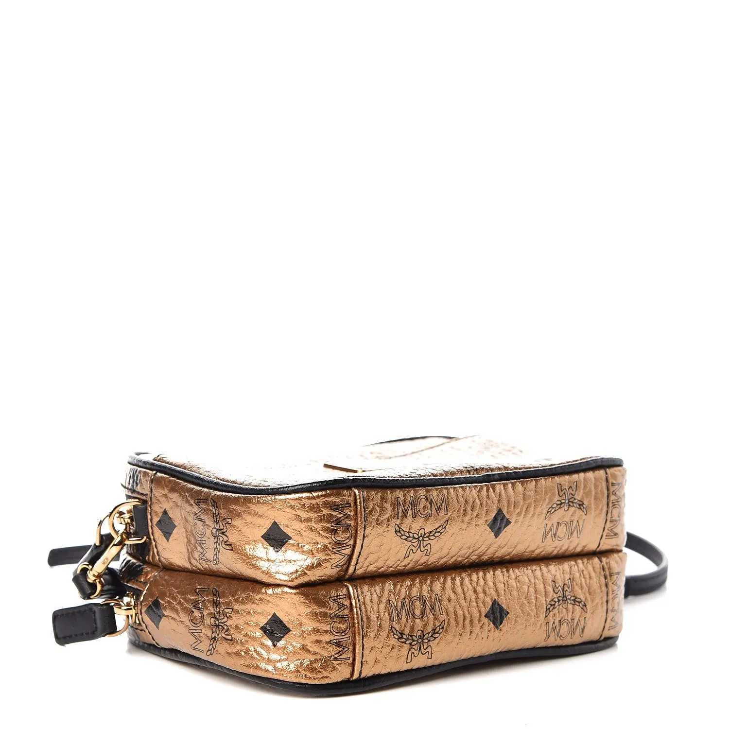 MCM METALLIC GOLD VISETOS CAMERA CROSSBODY BAG