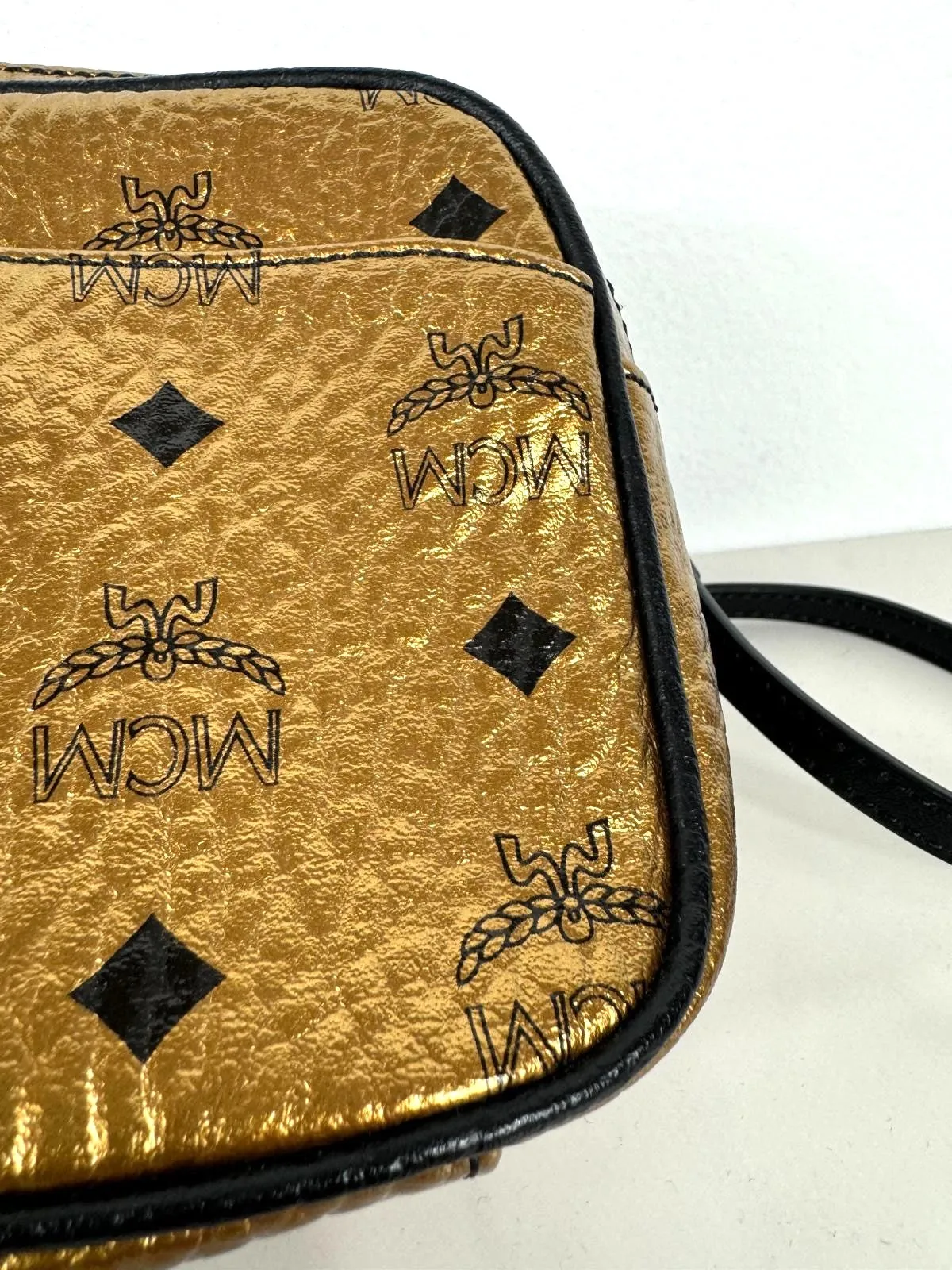 MCM METALLIC GOLD VISETOS CAMERA CROSSBODY BAG