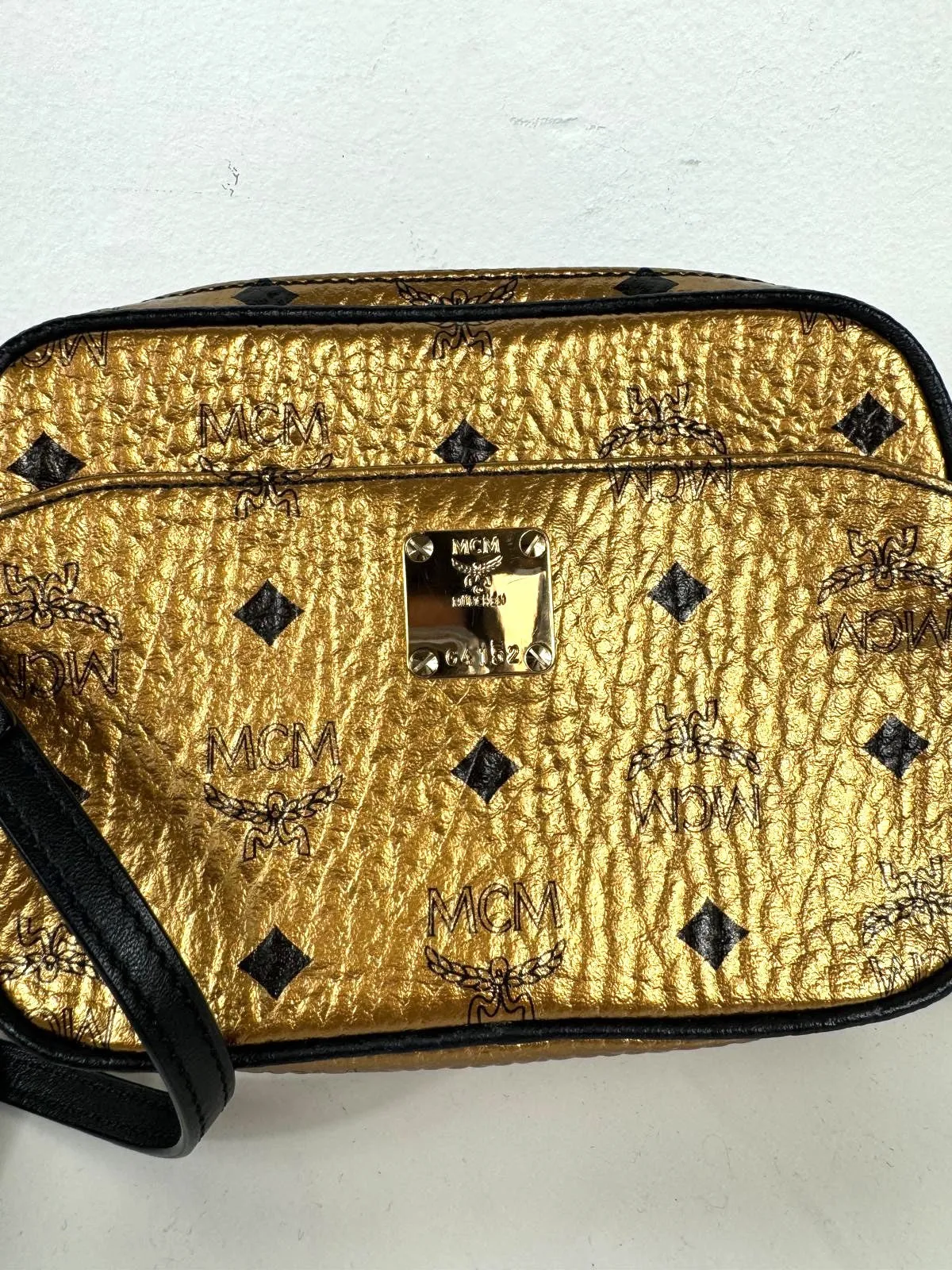 MCM METALLIC GOLD VISETOS CAMERA CROSSBODY BAG