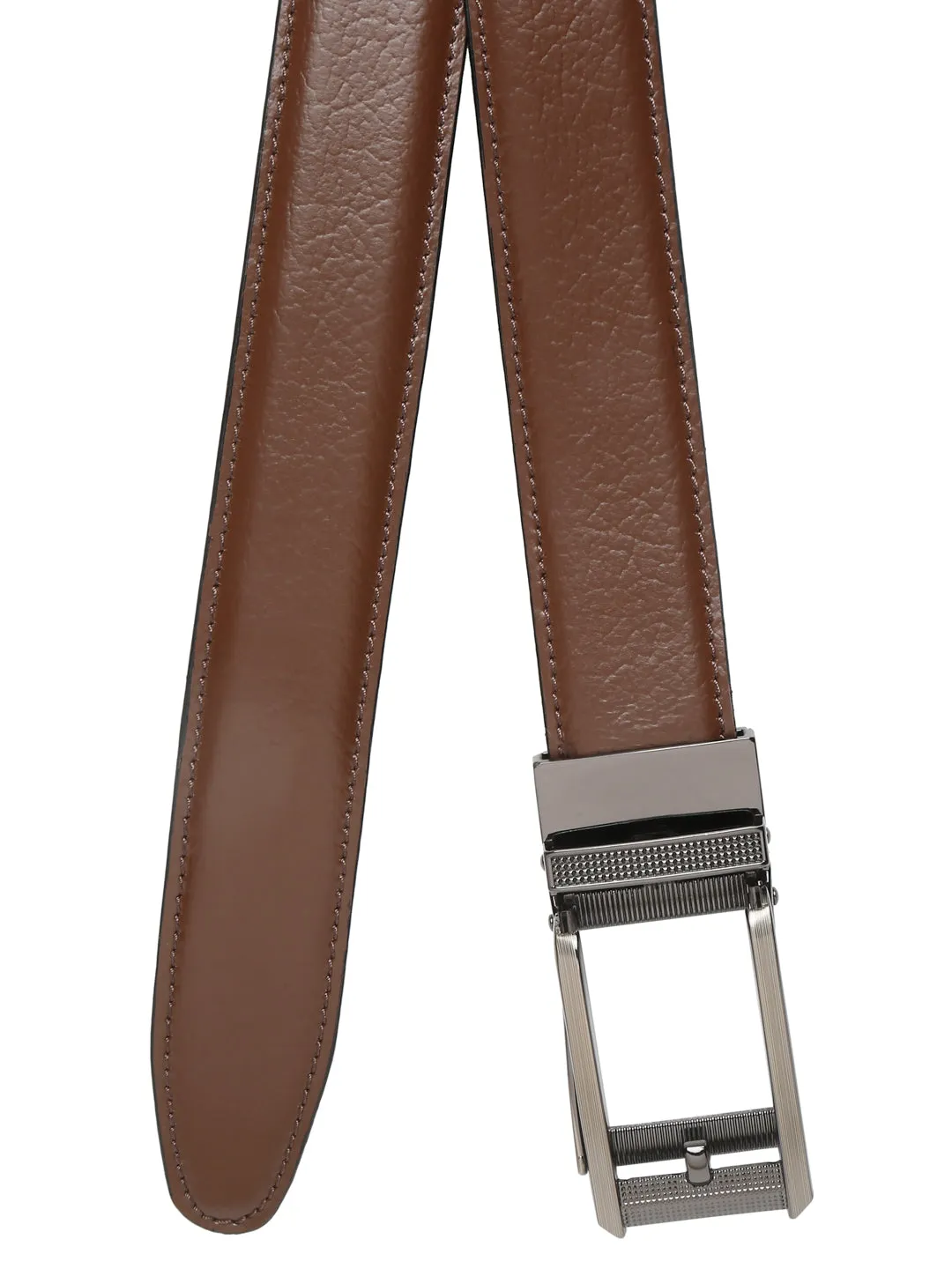 Men Texture Brown Leather Auto-Lock Buckle Belt