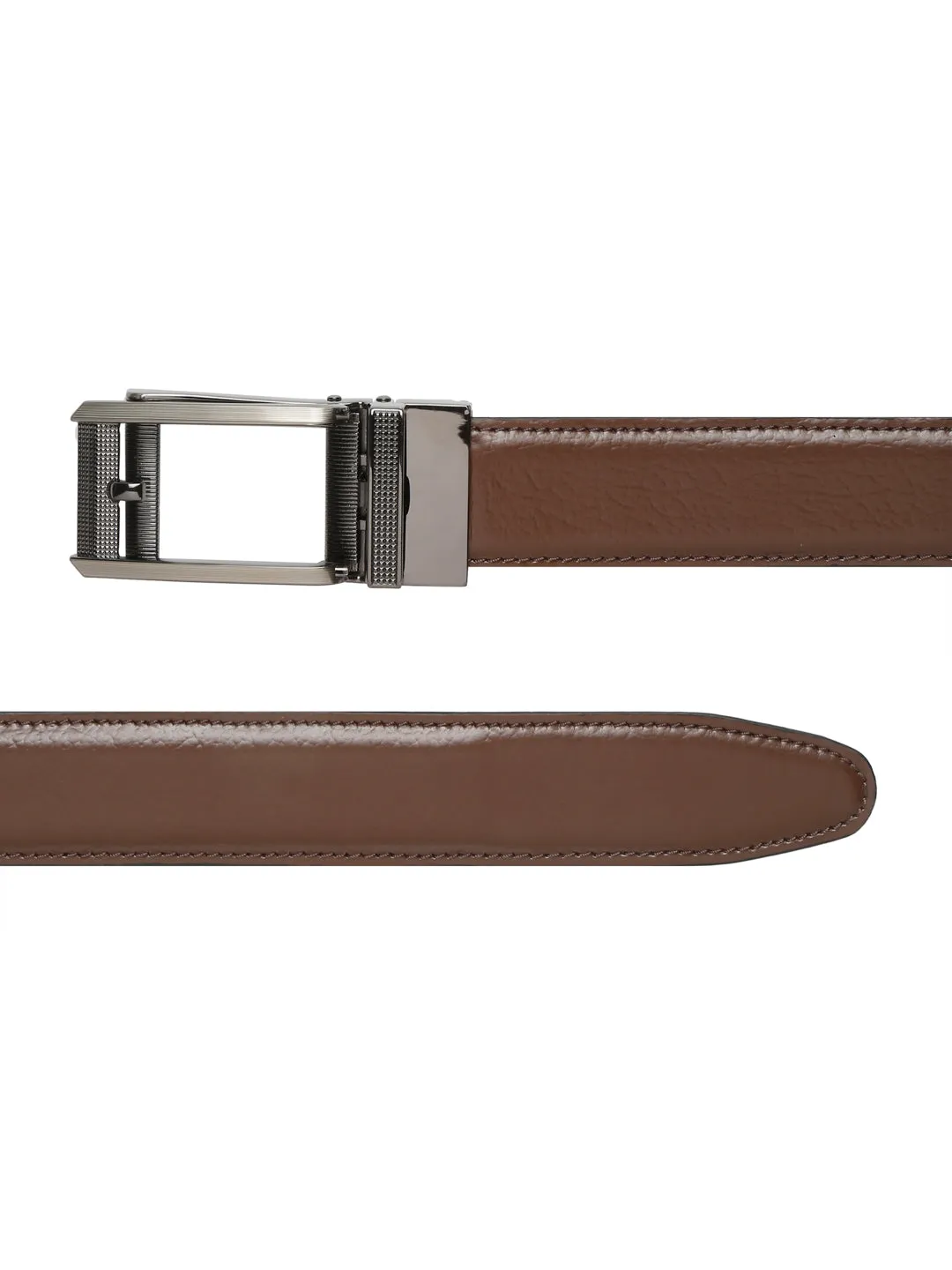 Men Texture Brown Leather Auto-Lock Buckle Belt